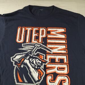 UTEP Miners Casual Crew Neck Graphic College Football T Shirt Mens Size S Blue